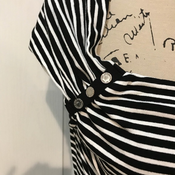 WHBM Black/white stripe cap sleeve top w/silver S - Picture 2 of 5